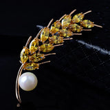 High-end Zircon Wheat Ear Brooch Golden Pearl Brooch