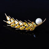 High-end Zircon Wheat Ear Brooch Golden Pearl Brooch