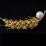 High-end Zircon Wheat Ear Brooch Golden Pearl Brooch