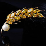 High-end Zircon Wheat Ear Brooch Golden Pearl Brooch