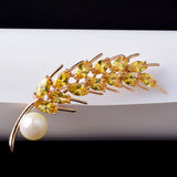High-end Zircon Wheat Ear Brooch Golden Pearl Brooch