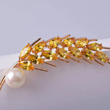 High-end Zircon Wheat Ear Brooch Golden Pearl Brooch