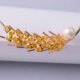 High-end Zircon Wheat Ear Brooch Golden Pearl Brooch