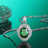Emerald Pendant Necklace 925 Silver Diamond Water-wave Chain Wedding Jewelry