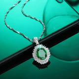 Emerald Pendant Necklace 925 Silver Diamond Water-wave Chain Wedding Jewelry