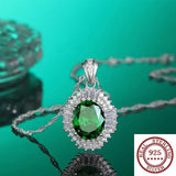 High-grade Emerald Pendant Necklace 925 Sterling Silver Diamond Water-wave Chain