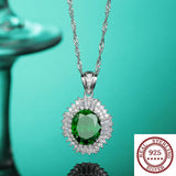 High-grade Emerald Pendant Necklace 925 Sterling Silver Diamond Water-wave Chain