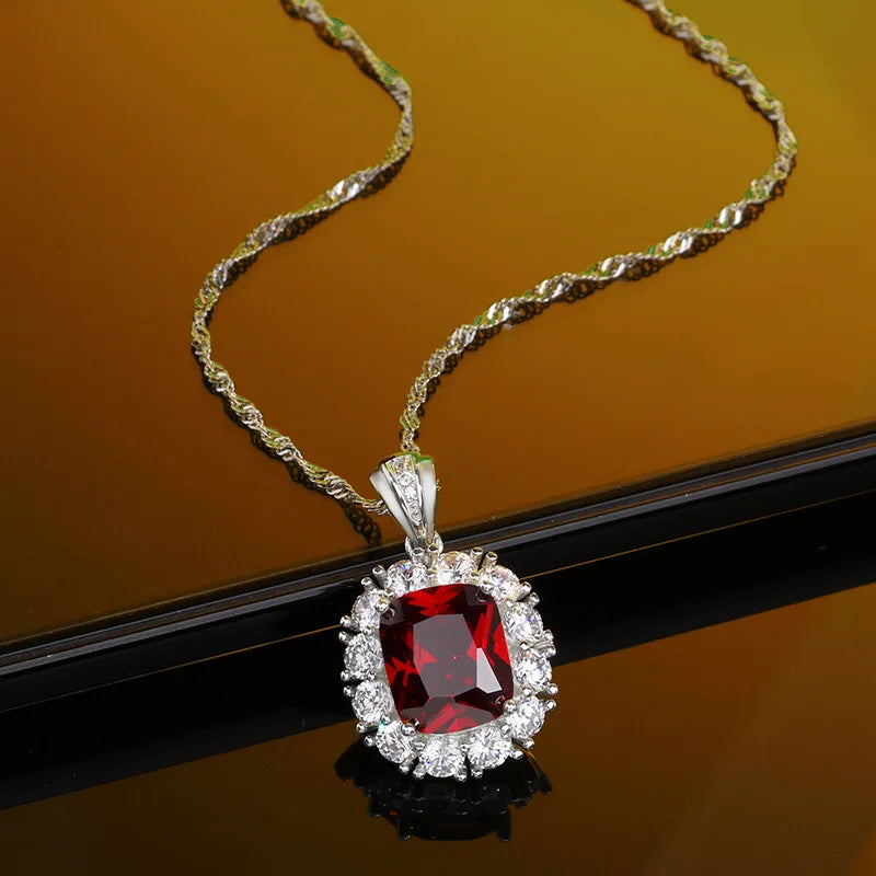 Wedding Jewelry Ruby Pendant 925 Silver Accessory Gift