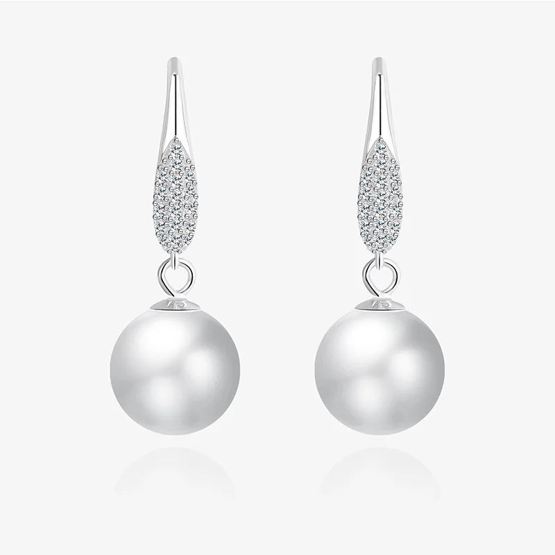 S925 Sterling Silver Pearl Hoop Earrings - Ear Jewelry Gift