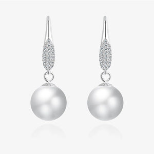 S925 Sterling Silver Round Pearl Hoop Earrings, Ear Jewelry Gift