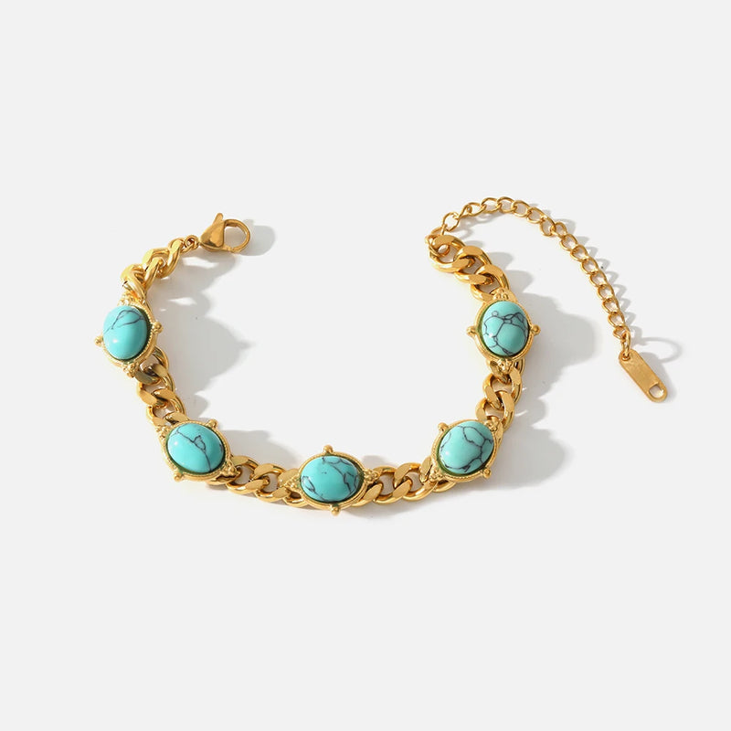 Hot Natural Stone Stainless Steel Ladies Bracelet 18K Plated Jewelry