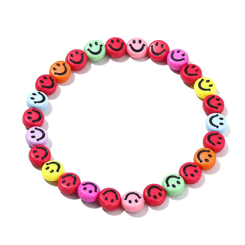 Bohemian Acrylic Smiling Face Beaded Bracelet Women's Jewelry