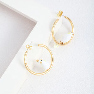 Hand-painted Enamel Parrot Bird Circle Earrings