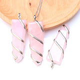 European & American Silver Plated Pink Crystal Rough Stone Life Necklace