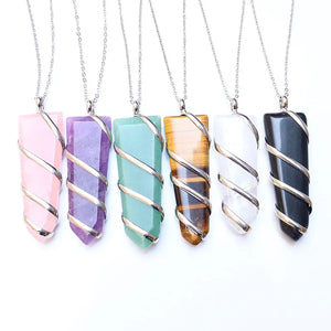 European & American Silver Plated Pink Crystal Rough Stone Life Necklace