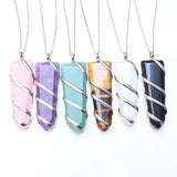 European & American Silver Plated Pink Crystal Rough Stone Life Necklace