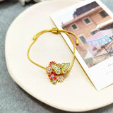Daisy Flower Butterfly Enamel Bracelet Adjustable
