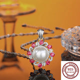 S925 Sterling Silver Large Pearl Pendant Necklace Elegant Jewelry Gift