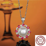 S925 Sterling Silver Large Pearl Pendant Necklace Elegant Jewelry Gift