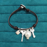 Electroplating 925 Silver Ropes Pearl Keys Knock Bracelet