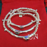 925 Silver Green Crystals Bracelet Three Layer Chain