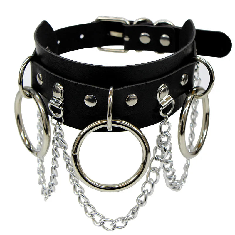 Personality Punk O-ring Chain PU Leather Necklace