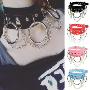 Personality Punk O-ring Chain PU Leather Necklace