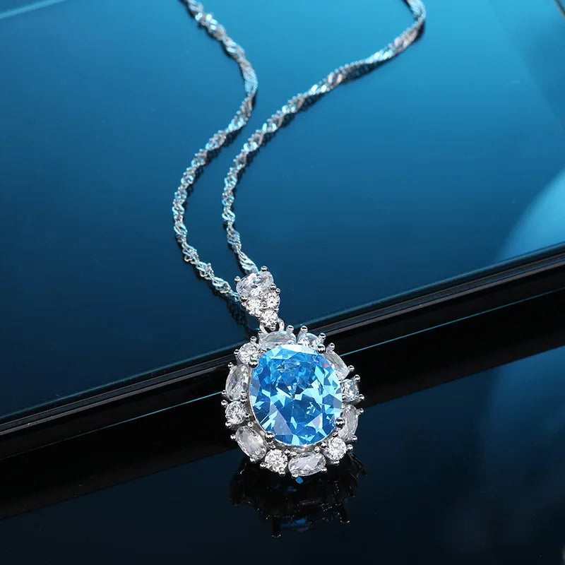 Elegant Aquamarine Pendant Necklace with Diamonds in S925 Sterling Silver