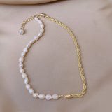 Baroque Pearl Metal Chain Necklace Short Choker