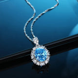 Vintage Sapphire Pendant Necklace with Diamonds in S925 Sterling Silver