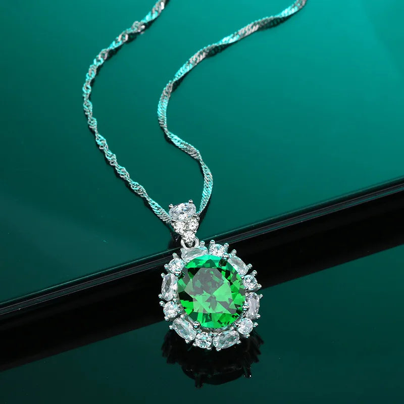 Retro Turquoise Pendant Necklace Diamonds S925 Sterling Silver Jewelry