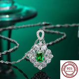 Sterling Silver Square Emerald Diamond Necklace Pendant