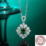 Sterling Silver Square Emerald Diamond Necklace Pendant