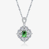 Square Emerald Sterling Silver Diamond Necklace Pendant
