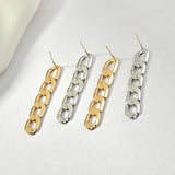 Long Flat Chain Silver Needle Ear Stud Earrings DIY 2pcs