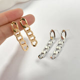 Long Flat Chain Silver Needle Ear Stud Earrings DIY 2pcs