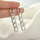 Long Flat Chain Silver Needle Ear Stud Earrings DIY 2pcs