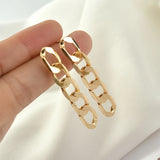 Long Flat Chain Silver Needle Ear Stud Earrings DIY 2pcs