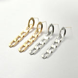 Long Flat Chain Silver Needle Ear Stud Earrings DIY 2pcs