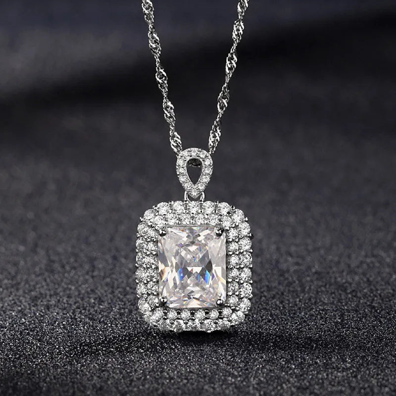 Clear Crystal Pendant Necklace S925 Silver Wedding Jewelry