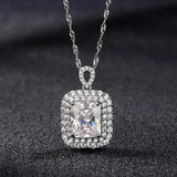Square Sapphire Pendant Necklace S925 Sterling Silver Jewelry