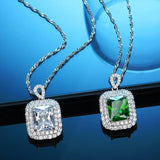 Square Sapphire Pendant Necklace S925 Sterling Silver Jewelry