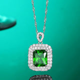 Square Sapphire Pendant Necklace S925 Sterling Silver Jewelry