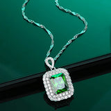 Square Sapphire Pendant Necklace S925 Sterling Silver Jewelry