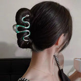 Curved Green Snake Hair Clip Women's Autumn Hairpin Hair Claw 11x5.5cm