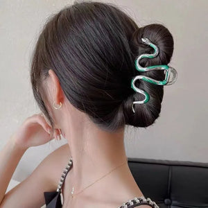 Curved Green Snake Hair Clip Women's Autumn Hairpin Hair Claw 11x5.5cm