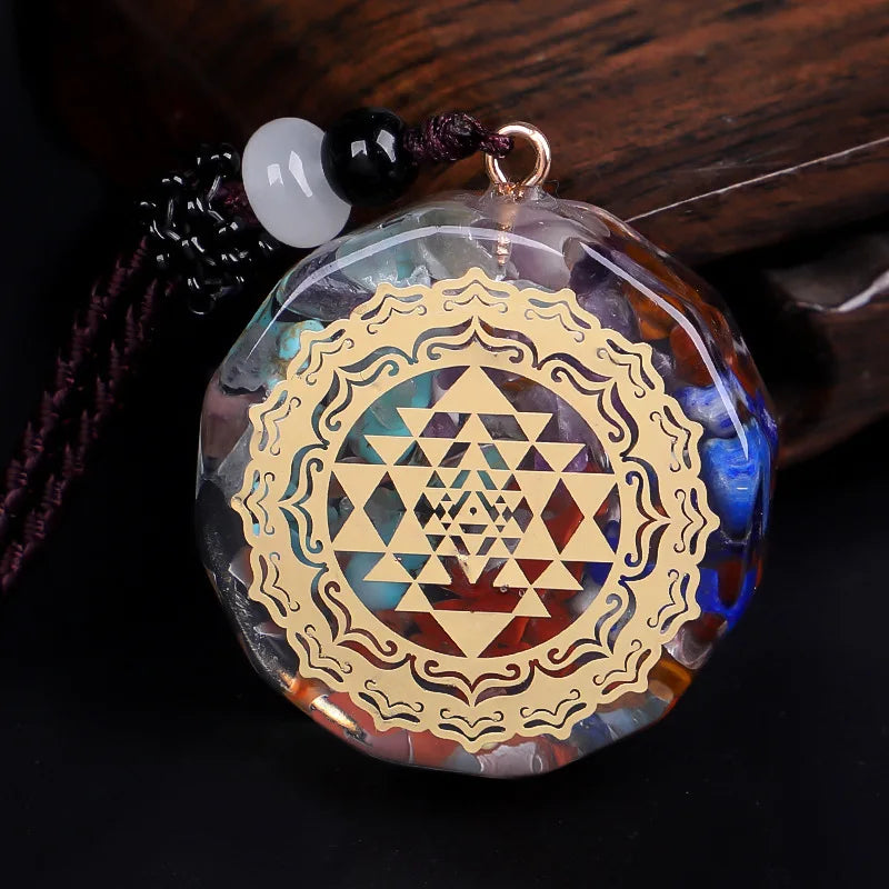 Turquoise Resin Necklace Crystal Amethyst Pendant Yoga Necklace