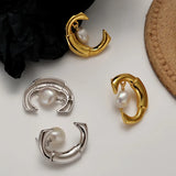 S925 Silver Baroque Pearl Earrings Women Ins Long C-shaped Earrings