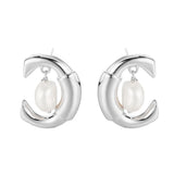 S925 Silver Baroque Pearl Earrings Women Ins Long C-shaped Earrings