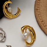 S925 Silver Baroque Pearl Earrings Women Ins Long C-shaped Earrings
